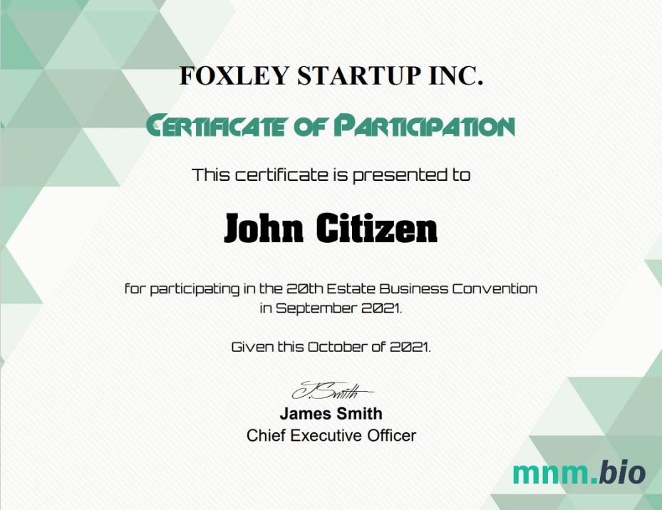 USA Participation cert